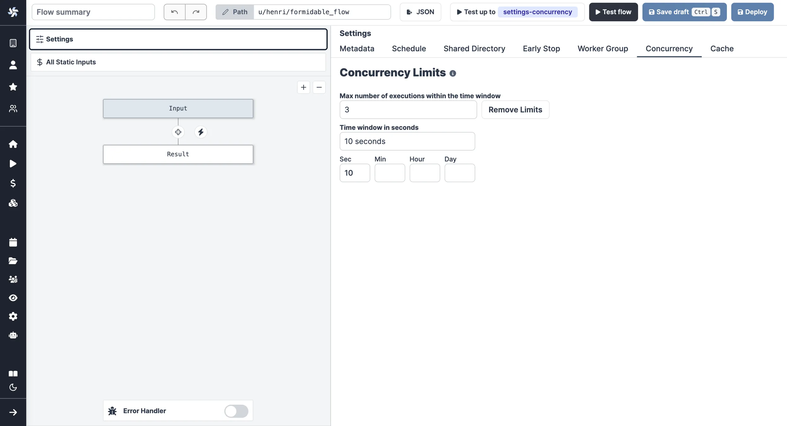 Concurrency limit of flow